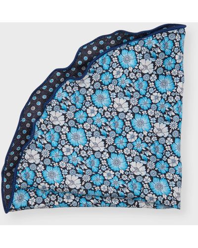 Edward Armah Floral/Polk Dot Reversible Silk Pocket Circle - Blue