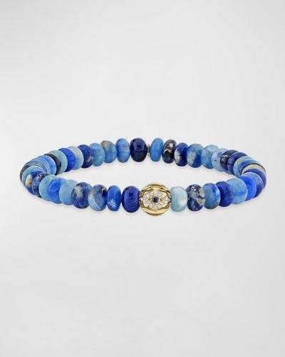 Sydney Evan Afganite Beaded Bracelet With Diamond And Sapphire Evil Eye - Blue