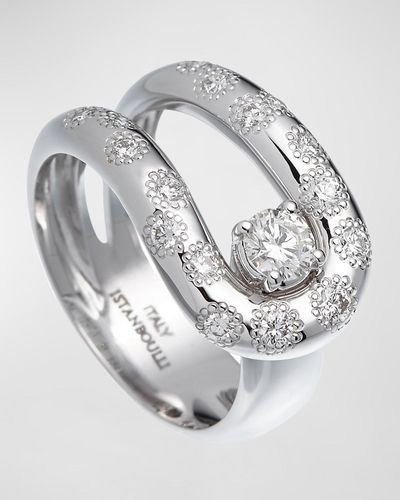 Krisonia 18k White Gold Wide Ring With Diamonds, Size 7 - Metallic