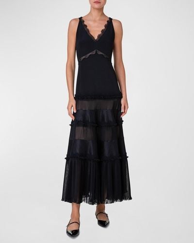 Akris Crepe Layered Midi Dress With Lace Details - Black