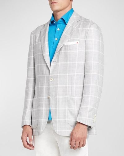 Kiton Windowpane Silk-Cashmere Sport Coat - White