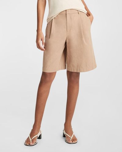Vince Washed Cotton Pleated Wide-Leg Shorts - Natural