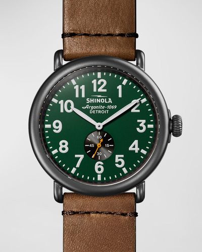 Shinola 47Mm Runwell Sub-Second Leather Watch - Green