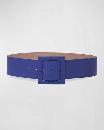 Carolina Herrera Square-buckle Wide Leather Belt - Blue