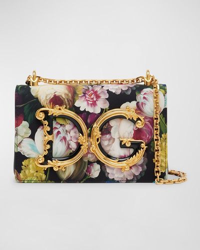 Dolce & Gabbana Dg Girls Medium Floral-print Shoulder Bag - Metallic