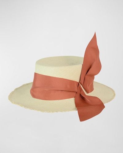 Sensi Studio Ribbon Straw Fedora Hat - Natural