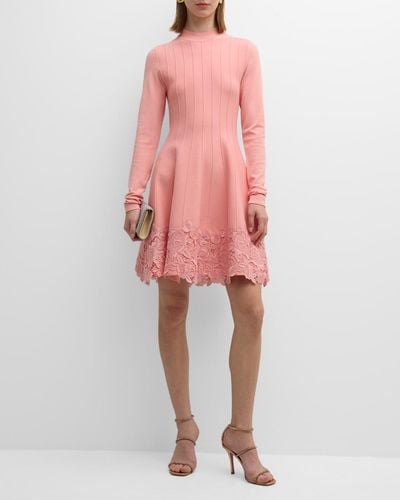 Lela Rose Georgia Short Dress With Floral Lace - Pink