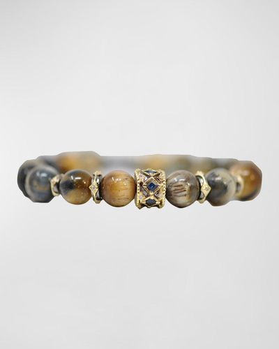 Armenta Old World Tiger'S Eye Beaded Bracelet With Diamonds And Sapphires - Multicolor