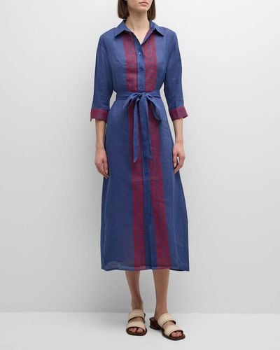 Evi Grintela Riad Embroidered Linen-Cotton Midi Dress - Blue