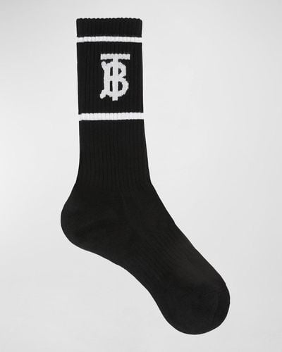 Burberry Tb-Monogram Double Stripe Crew Socks - Black