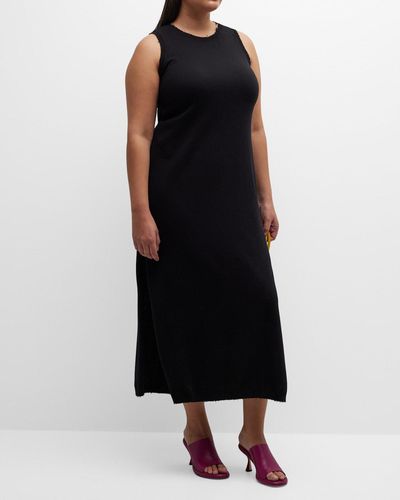 Minnie Rose Plus Plus Size Frayed-edge Cashmere-blend Dress - Black