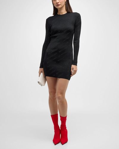 Balenciaga Mini Allover Logo Mini Dress - Black