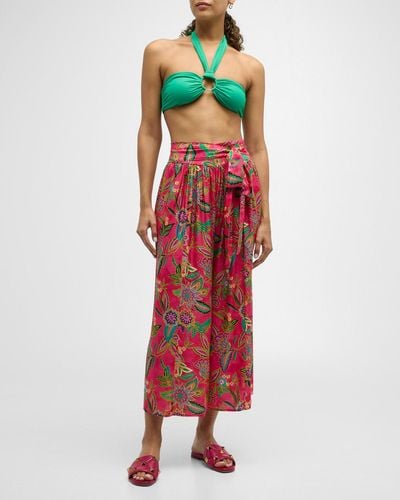 Johnny Was Flamingo Palazzo Cropped Pants - Red