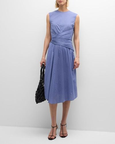 FRAME Ruched Sleeveless Midi Dress - Blue