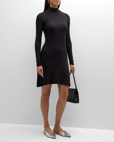 ATM Mock-Neck Modal Rib Long-Sleeve Mini Dress - Black
