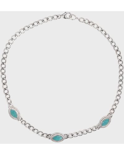 Sheryl Lowe Amazonite And Diamond Double Halo Havana Chain Necklace - Metallic