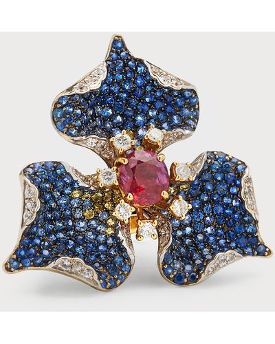 Alexander Laut 18k Ruby, Sapphire And Diamond Statement Ring, Size 7.25 - Blue