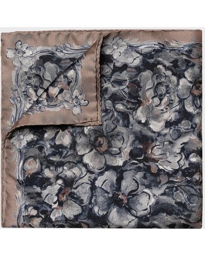 Eton Floral-Print Silk Pocket Square - Gray