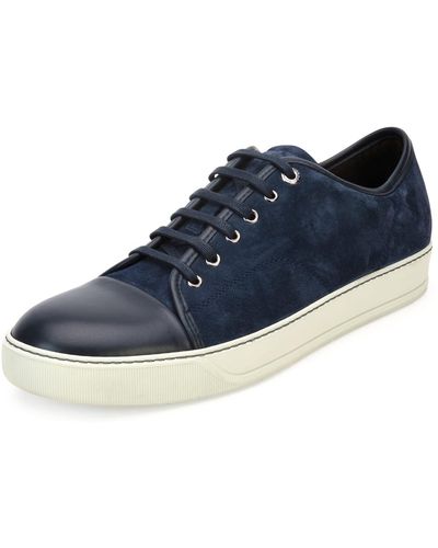 Lanvin Matte Cap-Toe Low-Top Sneakers - Blue