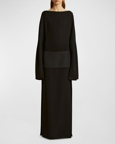 Khaite Nanette Slits-Hem Long-Sleeve Maxi Dress - Black
