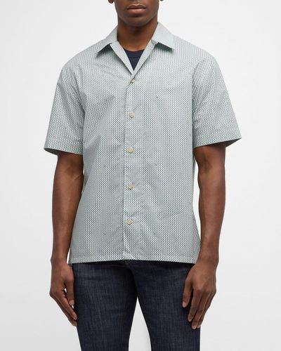 Brioni Cotton Geometric-Print Camp Shirt - Gray