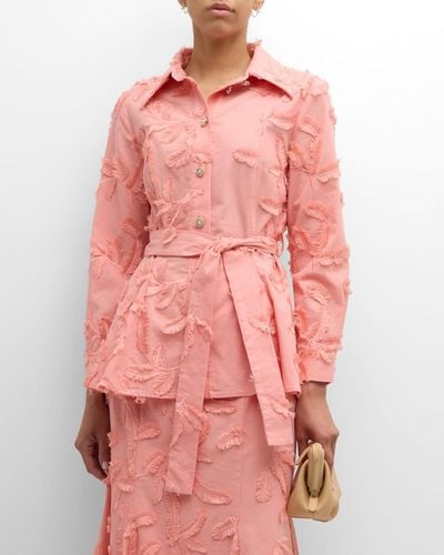 Misook Belted Fringe Applique Tailored Jacket - Pink