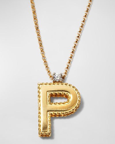 Roberto Coin Princess 18k Yellow Gold Diamond Initial Necklace, P - Metallic