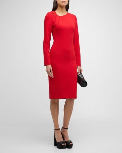 Badgley Mischka Long-Sleeve Twist-Front Sheath Dress - Red