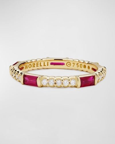 Paul Morelli Ruby & Diamond Pinpoint Baguette Ring In 18k Gold - White