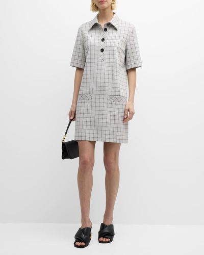 Rosetta Getty Short-Sleeve Windowpane Check Double Knit Mini Polo Dress - Gray