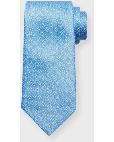 Stefano Ricci Silk Medallion Grid Tie - Blue