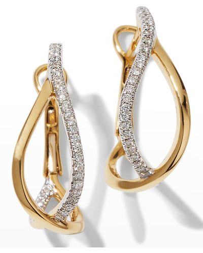 Frederic Sage Yellow Gold Small Crossover Hoop Earrings With Diamonds - Metallic