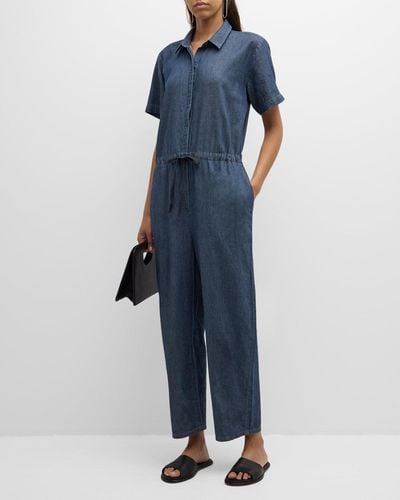 Eileen Fisher Cropped Organic Cotton Twill Jumpsuit - Blue