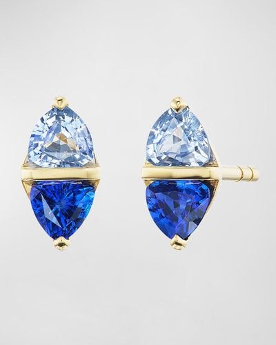 Emily P. Wheeler Diamond Stud Earrings In 18k Yellow Gold And Blue Sapphires