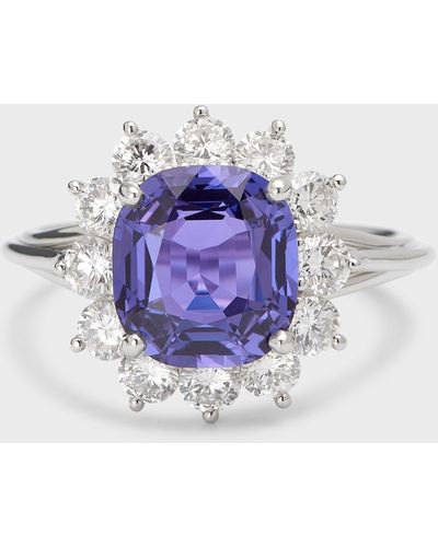 NM Estate Estate Platinum Purple Sapphire Cushion And Diamond Halo Ring, Size 6.75 - Blue
