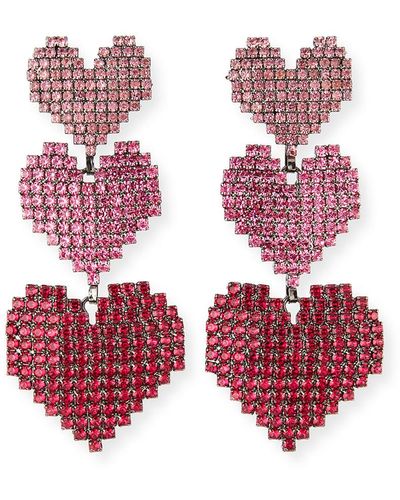 Elizabeth Cole Valentina Triple-Heart Drop Earrings - Red