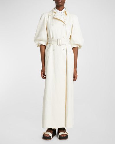 Gabriela Hearst Iona Puff-Sleeve Linen Long Trench Coat - Natural