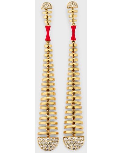 Etho Maria 18k Yellow Gold Dangle Earrings With Brown Diamonds And Red Ceramic - Metallic