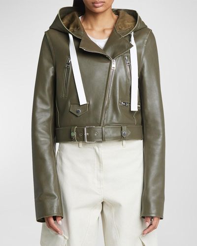 JW Anderson Hooded Leather Moto Jacket - Green