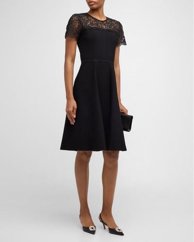 Carolina Herrera Knit Midi Dress With Lace Inset Detail - Black