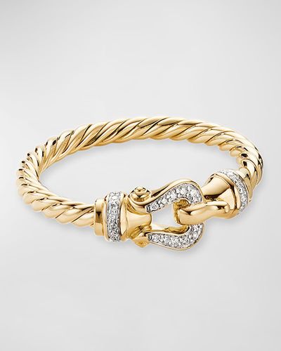 David Yurman Cable Buckle Ring With Diamonds In 18k Gold, 2mm, Size 8 - Metallic