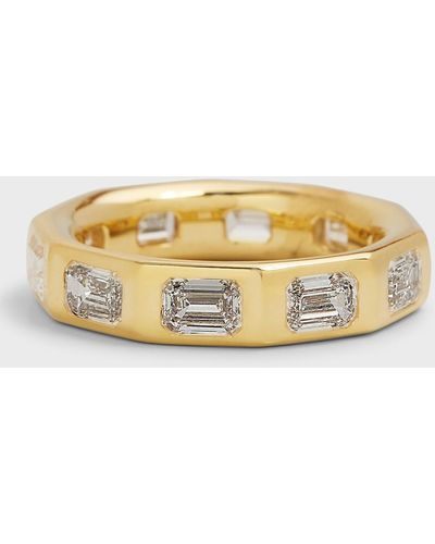 Rahaminov Diamonds 18k Yellow Gold Emerald-cut Diamond Decagon Ring, Size 6.5 - Metallic
