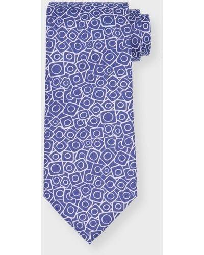Charvet Geometric-Print Silk Tie - Blue