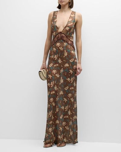 Sir. The Label Avellino Lace Silk Maxi Dress - Brown