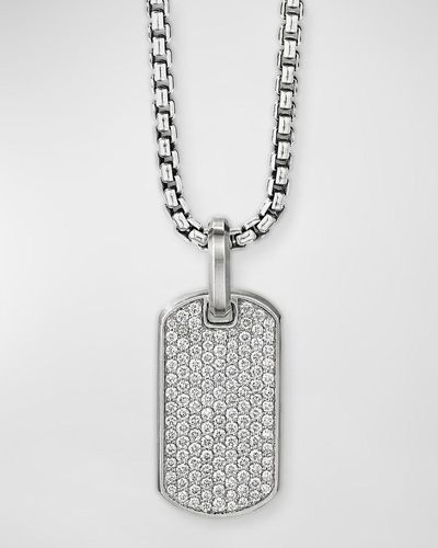 David Yurman Streamline Tag Pendant With Diamonds In Silver, 27mm - White