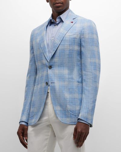 Isaia Plaid Wool-Blend Sport Coat - Blue