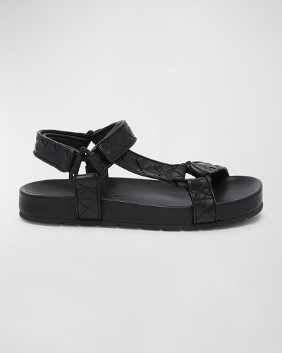 Bottega Veneta Trip Woven Leather Sporty Sandals - Black