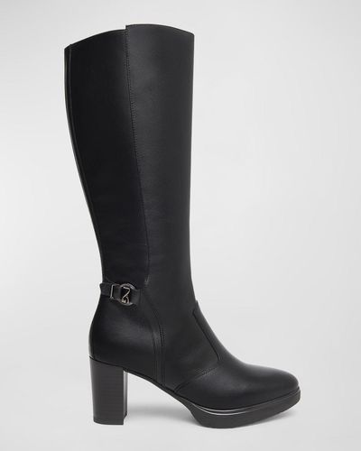 Nero Giardini Leather Buckle Block-heel Knee Boots - Black