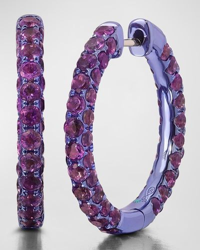 Graziela Gems 3-Sided And Rhodium Hoop Earrings - Purple