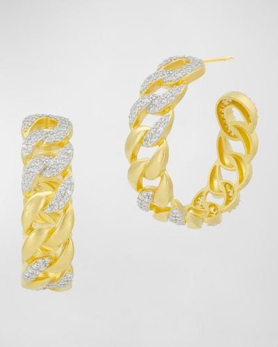 Freida Rothman Pave Cubic Zirconia Chain-Link Hoop Earrings - Metallic